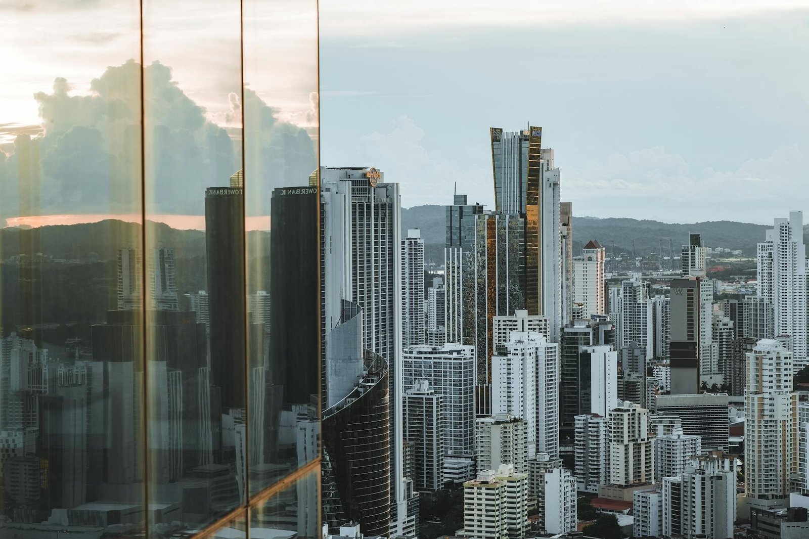 A breathtaking view of Panama City's modern skyline, showcasing skyscrapers and reflections.