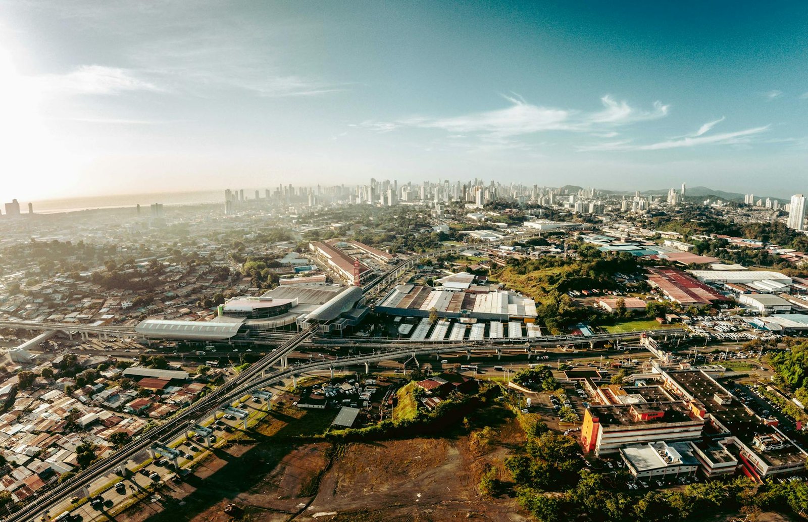 Stunning aerial view of San Miguelito cityscape in Panama with clear skies and sprawling urban layout.