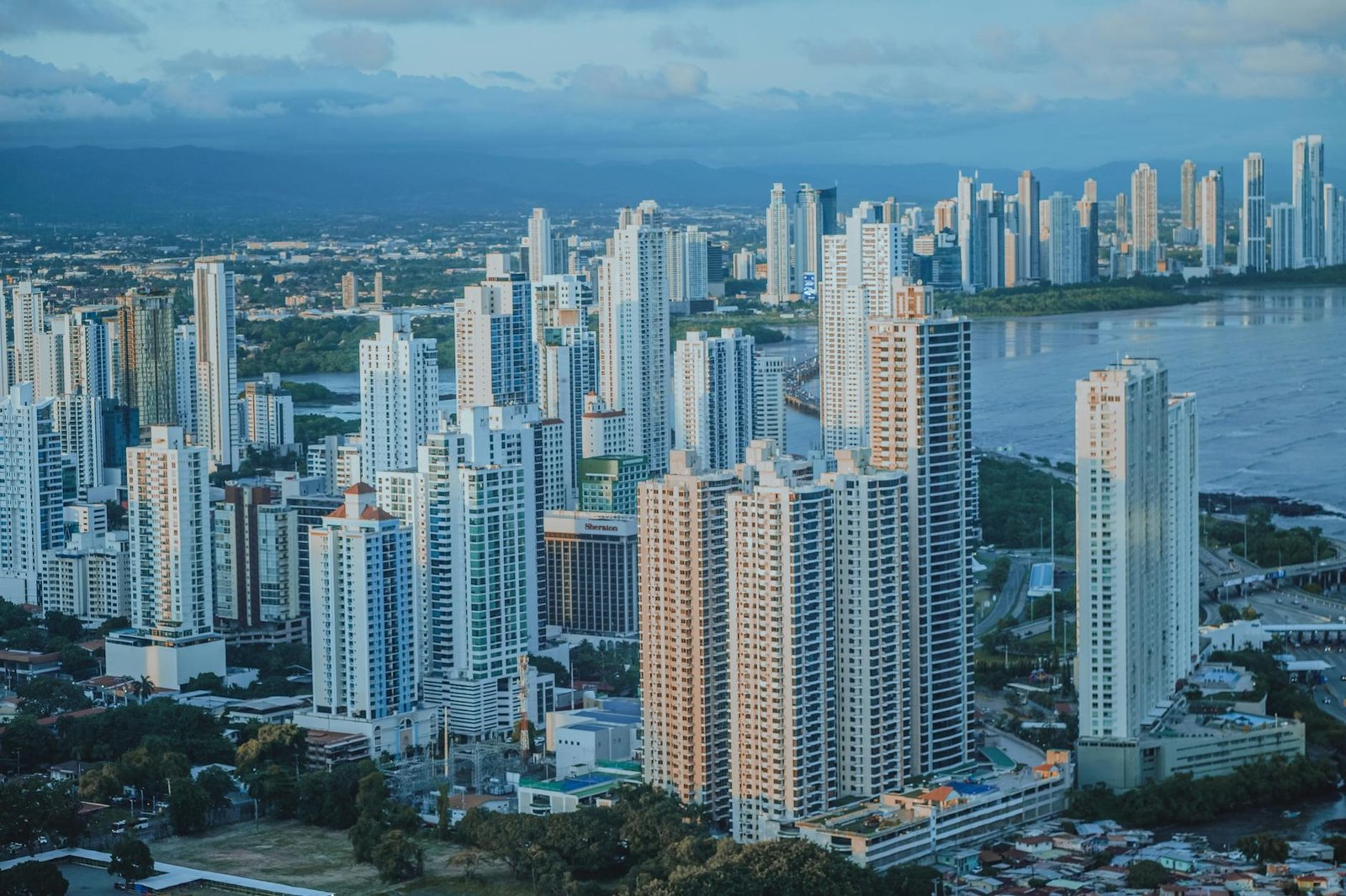 A breathtaking aerial view showcasing the modern skyline of Panama City with its skyscrapers and vibrant urban landscape.