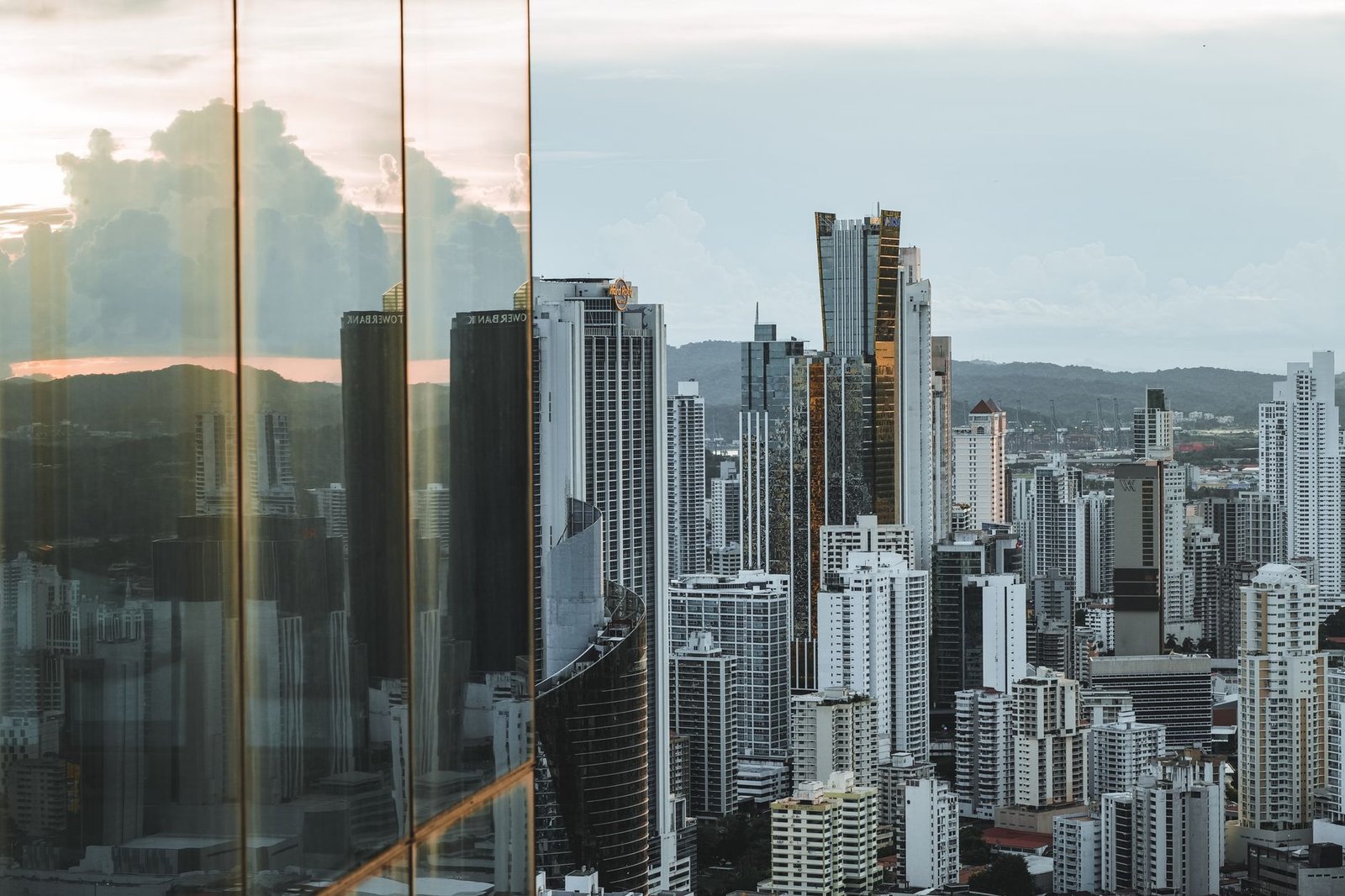 A breathtaking view of Panama City's modern skyline, showcasing skyscrapers and reflections.